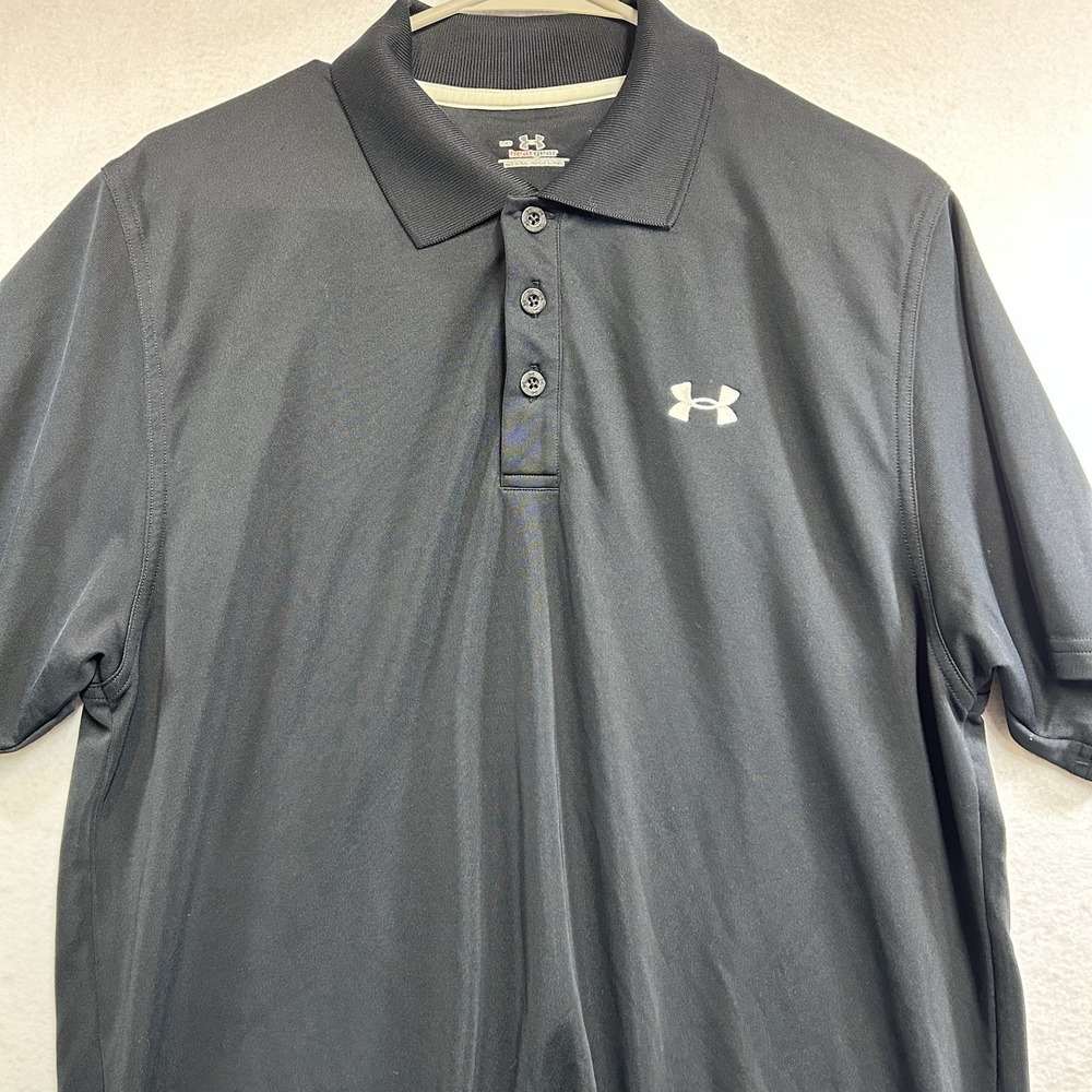 Under Armor Heat Hear Polo Short Sleeve Black Size Medium